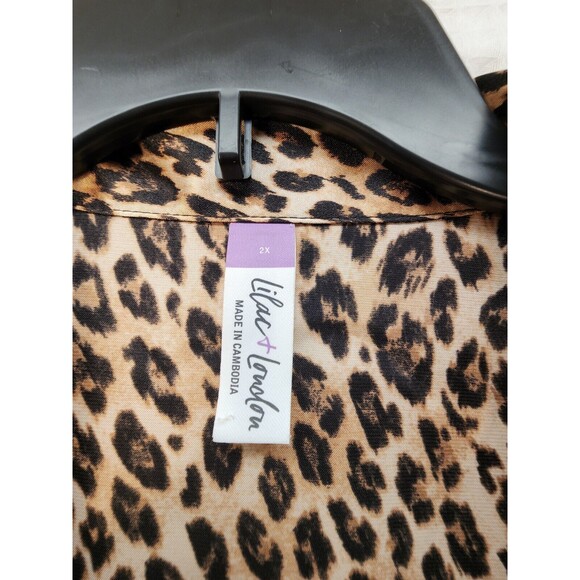 Lilac & London Pajama Top Womens Sz 2x Cheetah Print Button Down Soft Silk Like - Picture 3 of 7